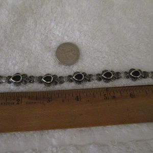 Vtg Sterling Silver Onyx and Marcastites Bracelet